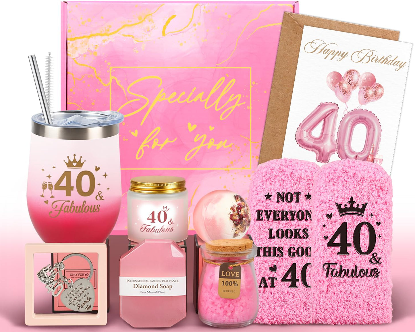 40th Birthday Gifts Women, 40 Year Old Birthday Gifts for Women Self Care Relaxing Spa Gift Basket Fabulous 40th Birthday Gift Idea for Her Happy 40Yr Birthday Gift for Woman Mom Wife Sister Friends