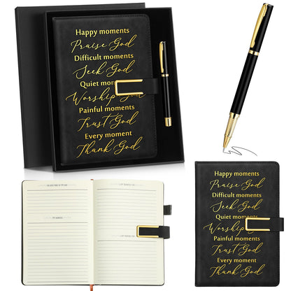 Geyoga 1 Set Father Day Christian Gift for Men Dad Leather Bible Prayer Journal with Pen A6 100 Sheets Bible Study Notebook Kit Religious Gift for Husband Pastor Church Sunday School Graduation