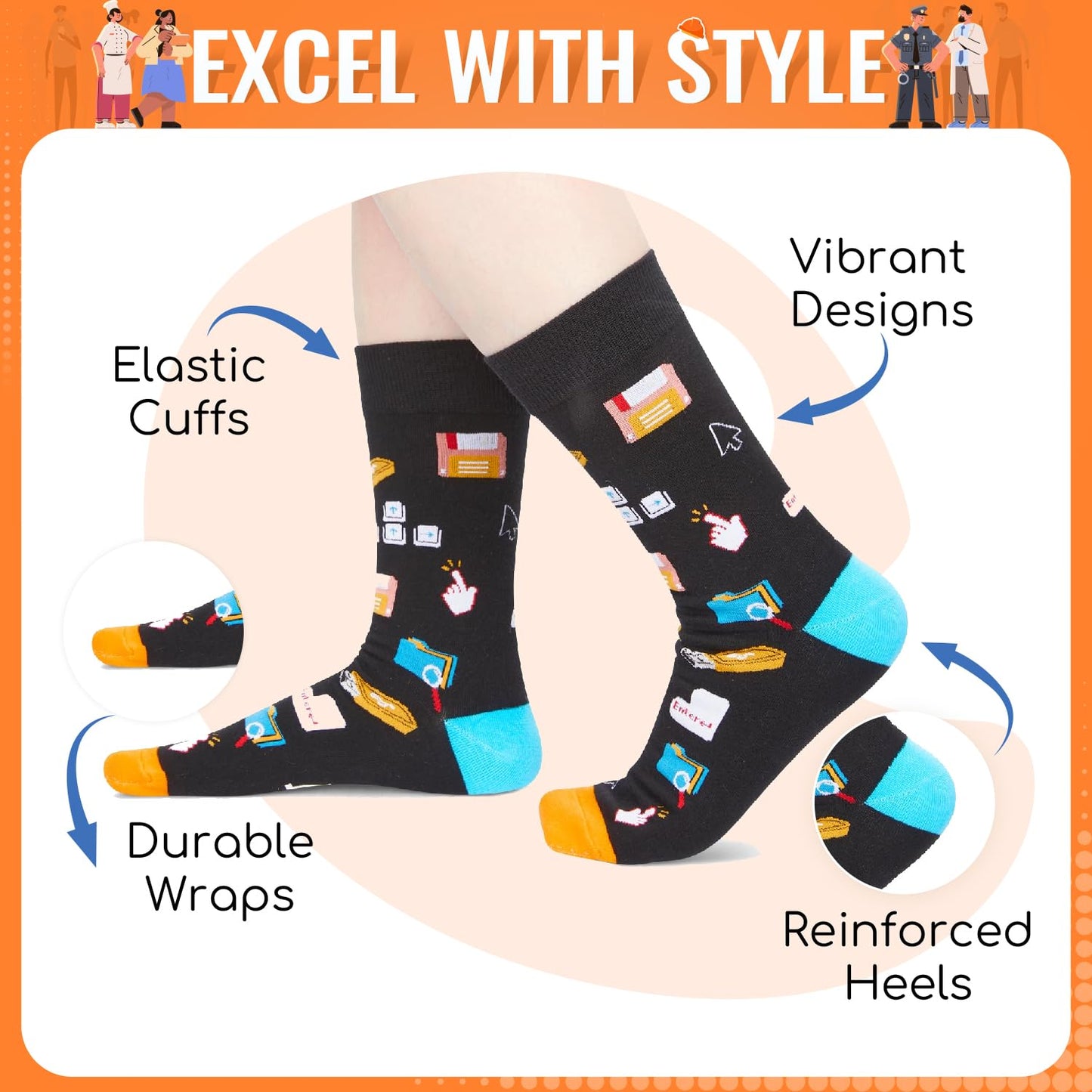 HAPPYPOP Funny Appreciation Gifts - Socks for Cook Baker Coder Cop, Birthday Gift Idea for Women Men