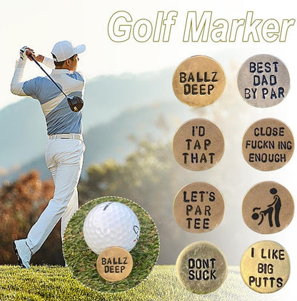 Funny Golf Ball Marker, for Men Adult Humor Novelty Golf Ball Markers with Funny Words, Unique Golf Gag Gifts for Men or Womsen Golfer, 4pcs Brown