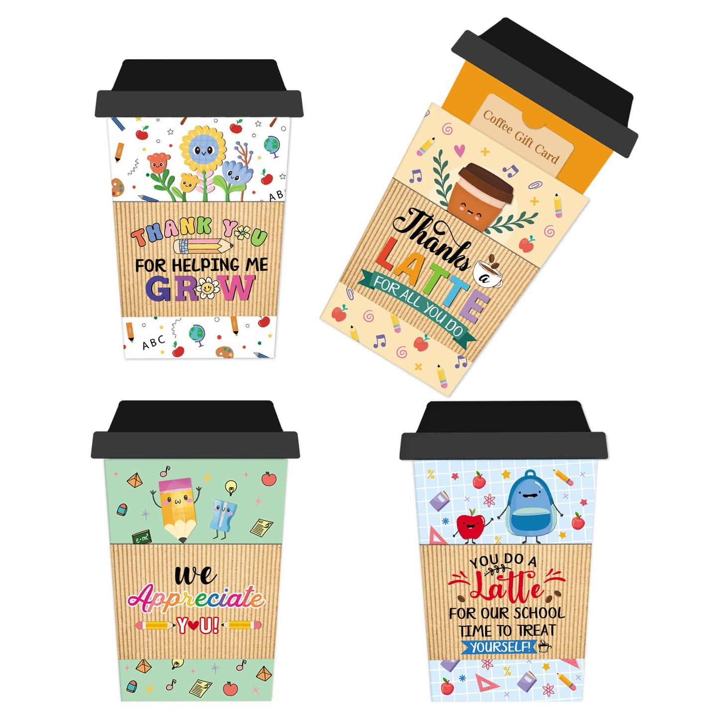 JUESMOS Teacher Appreciation Gift Cards Holders Bulk Thank You Teacher Coffee Gift Card Holder for Teachers Appreciation Week Cute Gifts Card Holder Thank You Greeting Cards for Teachers