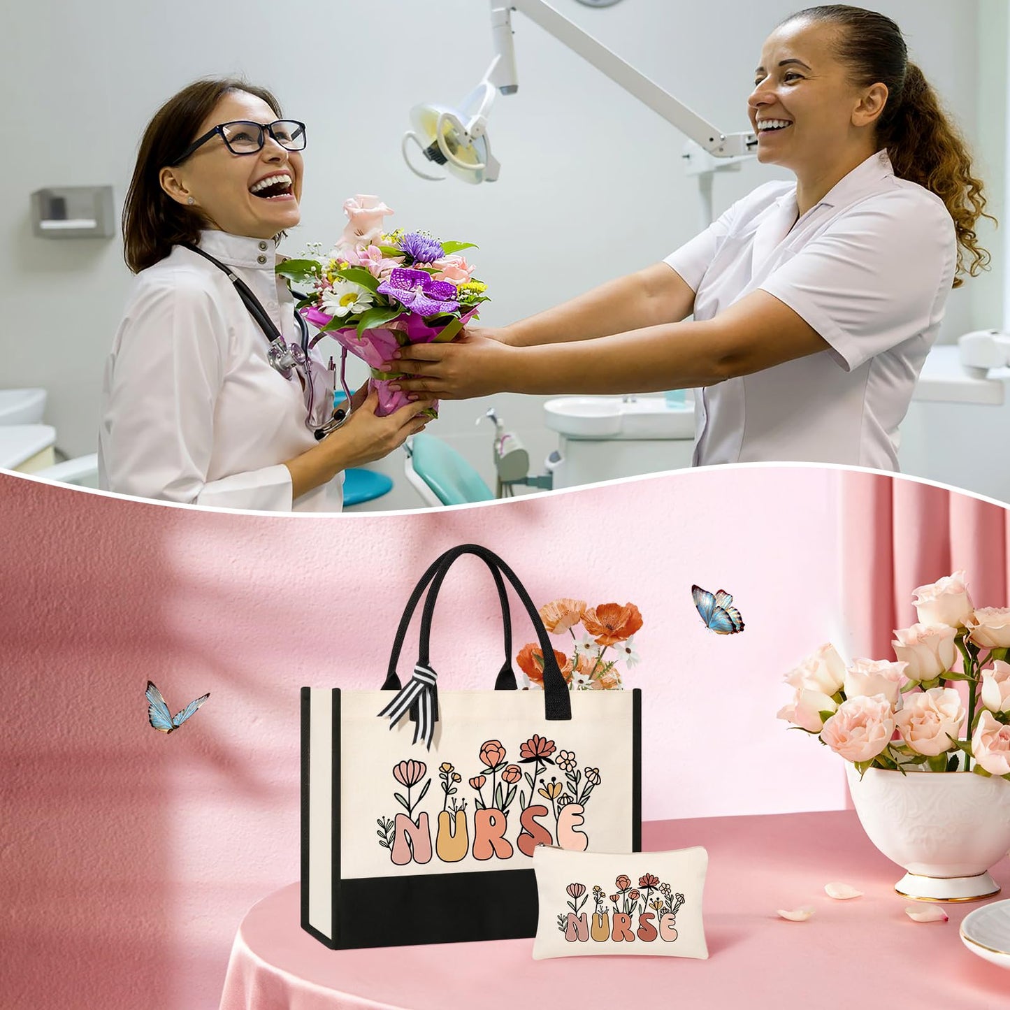 Nurse Tote Bag Set - Beige, Medium (15" x 4" x 12") for Nurses, Thoughtful & Practical, Durable & Lightweight, Versatile for Any Occasion