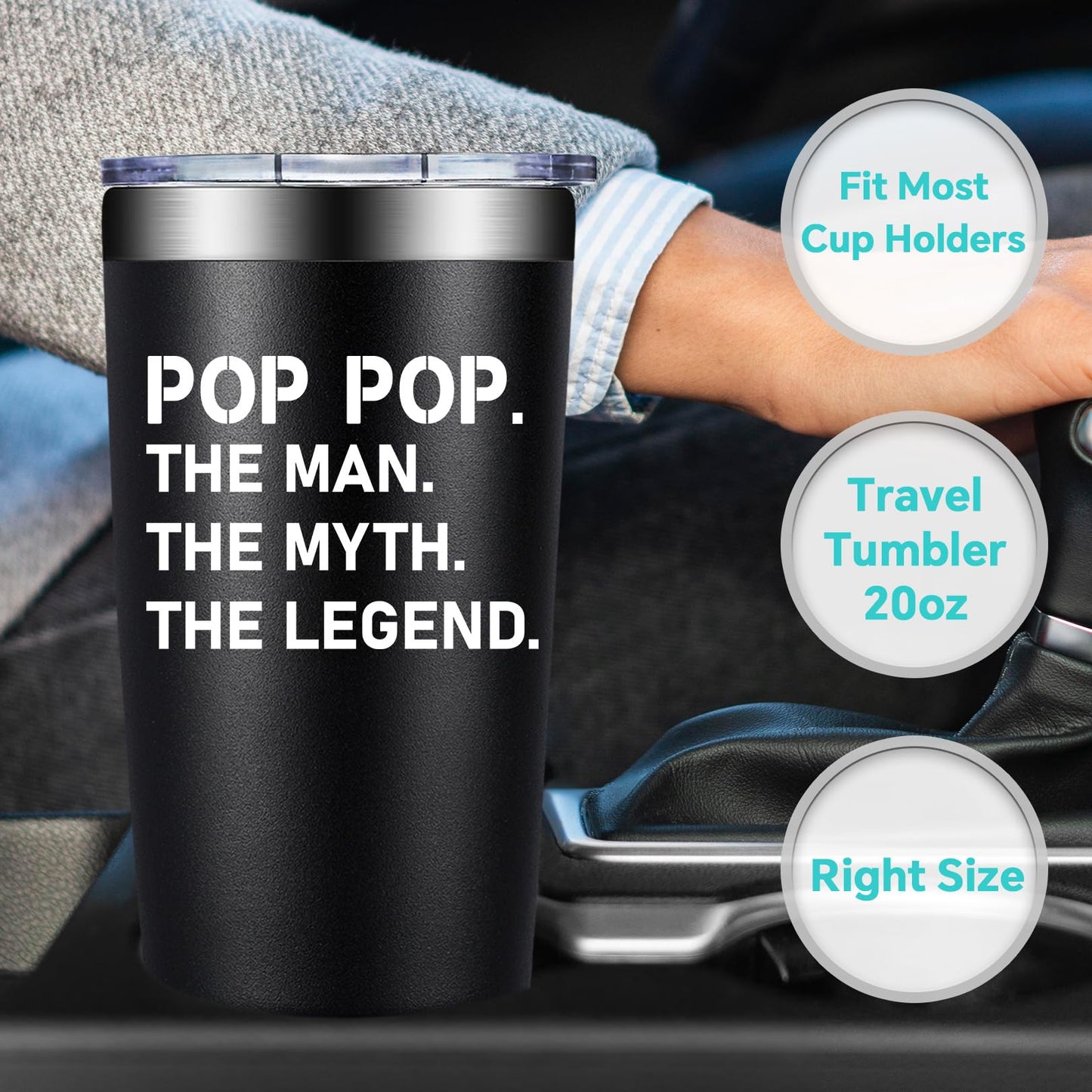 BIRGILT Pop Pop Gifts from Grandkids - Poppop Fathers Day Gift - Best Poppop Ever Gifts for Birthday, Christmas - Pop Pop Tumbler 20oz
