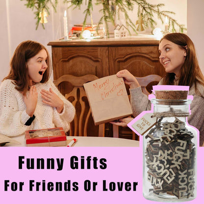 F uck to Give Jar(5oz),Funny Decorative Jars for Gift,Cute F uck Wooden Cutout Letter Piece And Glass Bottle,Gag Gift for Friends Birthday,Valentines Day,Christmas,Bad Mood Vent Gag Bottle Jar