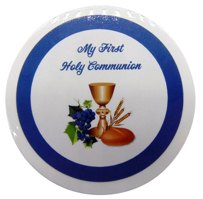 Westmon Works First Communion Rosary Set Blue Glass Beads in a Protective Case with Matching Holy Prayer Card