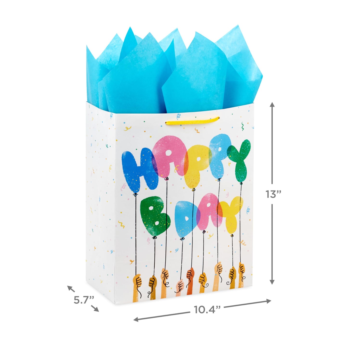 Hallmark 13" Large Gift Bag with Tissue Paper and Card (Happy Bday Balloons) for Kids, Grandchildren, Friend, Coworkers