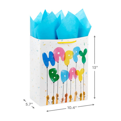 Hallmark 13" Large Gift Bag with Tissue Paper and Card (Happy Bday Balloons) for Kids, Grandchildren, Friend, Coworkers