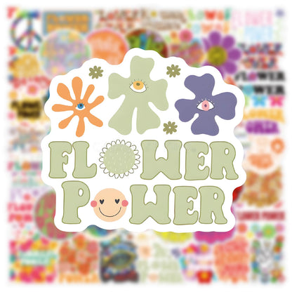 61PCS Flower Power Hippie Cute Cartoon Peace Love Waterproof Vinyl Stickers for Adults for Water Bottles Laptop Suitcase for Birthday Party Supplies Halloween Decoration Favors