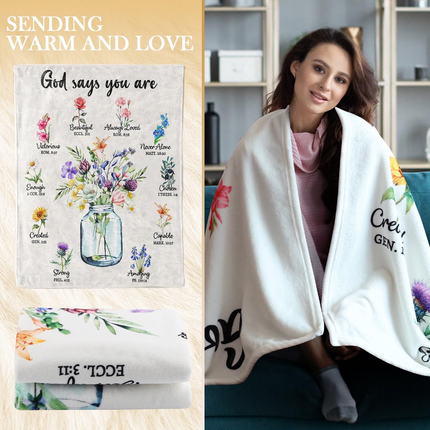 Christian Gifts for Women, Mothers Day Christian Gift for Her Throw Blanket, Religious Gift for Woman, Inspirational Gifts, Bible Verse Blanket Catholic Gift for Women, 60 * 50in