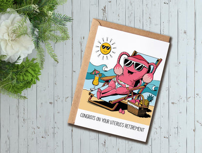 Congrats On Your Uterus's Retirement Card - Funny Card For Her - Hysterectomy Card - Get Well Soon Card - Humor Menopause Card - Uterus Card