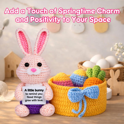 5 Pcs Finished Easter Positive Crochet Animals for Teen Girls & Adults Women, Handmade Filled Easter Basket with Crochet Bunny, Carrot, 2 Eggs, Easter Decoration Gifts Prefilled with Animal Stuffers