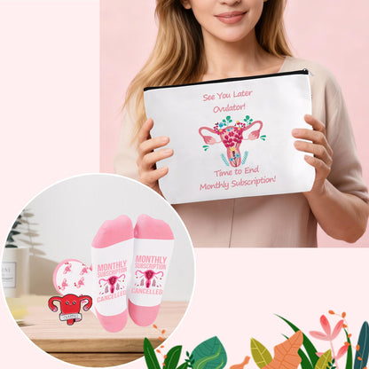 Hysterectomy Gifts for Women, 7pcs Uterus Gift Set,After Hysterectomy Recovery Blanket ,Encouraging Present With Tote Bag,Novelty Socks,Make Up Bag,Brooch,Stickers