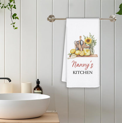 Nanny's Grandma Kitchen Towels, Mother's Day Birthday Gifts for Nanny Grandma Dish Tea Towels for Kitchen Decor, Grandmother Gifts from Grandkids Decorative Hand Towels, 16x24 Inch