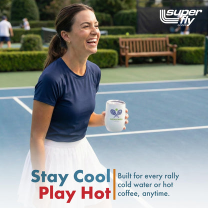Super Fly Goods - 12 oz Tennis Mug – Insulated Stainless Steel Tumbler with Lid | Keeps Beverages Hot or Cold | Cool Gifts for Women, Dad & Players, Unique Gift Idea (Tennis)