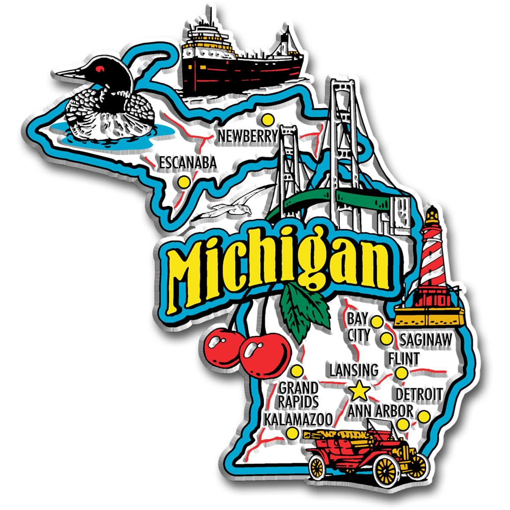 Michigan Jumbo State Magnet by Classic Magnets, 3.7" x 3.9", Collectible 3D Rubber Vintage-Style Souvenirs and Gifts Made in the USA