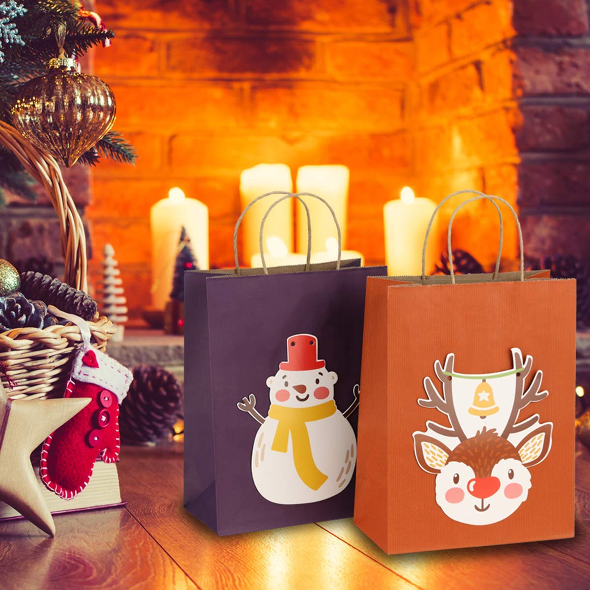 BagDream Gift Bags 8x4.25x10.5 Inches 25Pcs Kraft Paper Bags with Handles, Purple Stripes, for Shopping, Retail, Merchandise, Business, Party Favor Paper Gift Sacks