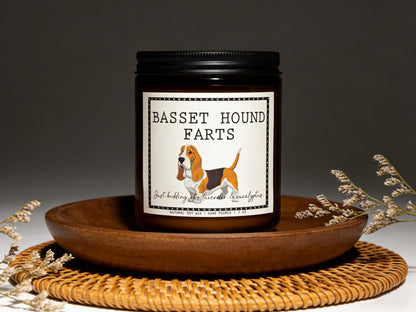 Smells Like Basset Hound Farts Candle - Basset Hound Gifts & Decor, Dog Mom Gifts for Women - Lavender & Eucalyptus Soy Wax Scented Candle, 50Hr Burn
