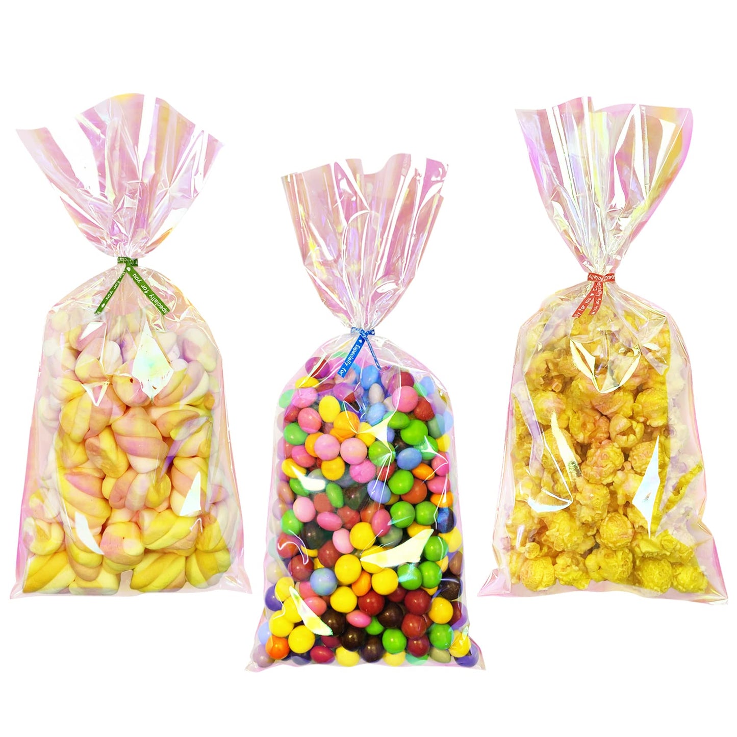 Yotelab Iridescent Holographic Cellophane Treat Bags, 5x11 Inches, Party Favors with Twist Ties, 100 Pieces