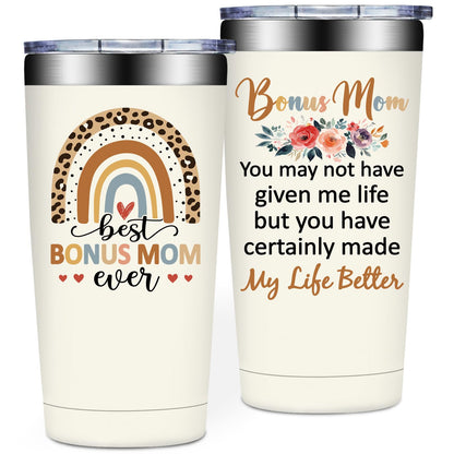 SpenMeta Bonus Mom Mothers Day Gifts - Birthday, Christmas Gift for Stepmom - 20oz Best Bonus Mom Ever Tumbler Cup