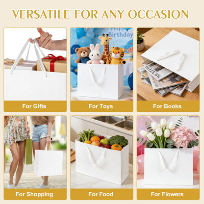 Ethhqu 3 Pack Extra Large White Gift Bags with Handles, 16x6x12 Inches - Includes 6 Tissue Papers for Birthday, Wedding, Shopping Business, Thanksgiving, Christmas&Holiday (White Extra Large-3 Pcs)
