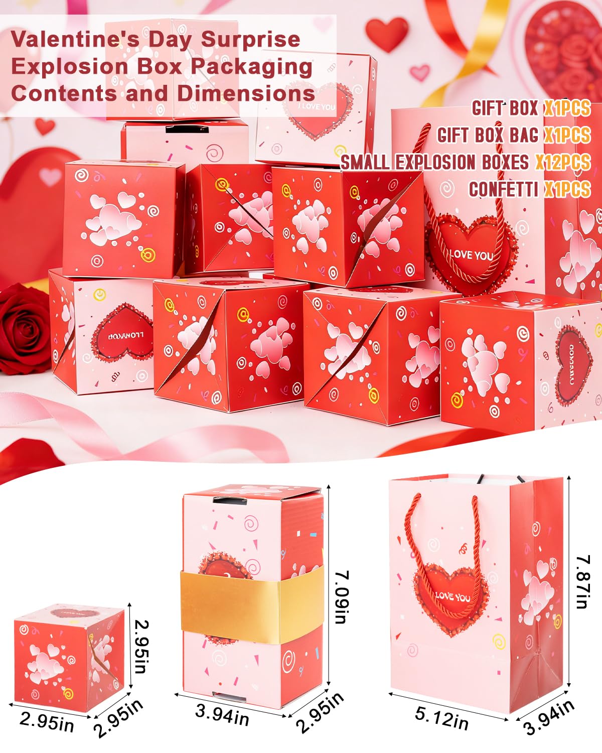 ASSRECT Exploding Gift Box Valentine's Day, Birthday Surprise Box Pop Up with 12 Money Holders, ReusableDate Gift Box for Mom Father Wife Friend Valentine's Day, Confession, Proposal, Cash, Gifts, Birthday, Party supplies (Pink)