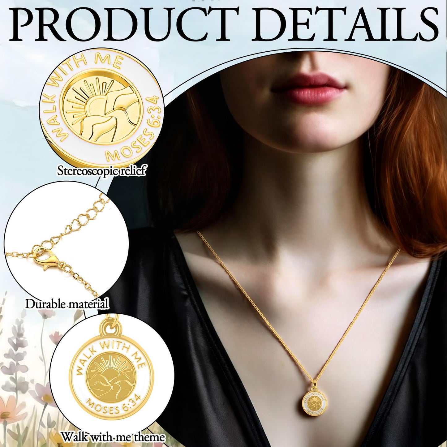Sureio 24 Sets LDS Missionary Gifts Walk with Me 2026 Necklace with Scripture Cards Sister Missionary Necklace Mormon LDS Youth Theme Walk with Me Pendant Jewelry Christian Baptism Gifts for Women