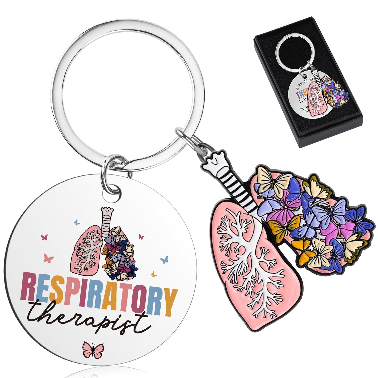 Respiratory Therapist Accessories Gifts - Butterflies Lung Therapy Keychain for Women Men Student Radiology Technologist Graduation Birthday Christmas RT Week Retirement Appreciation Gift