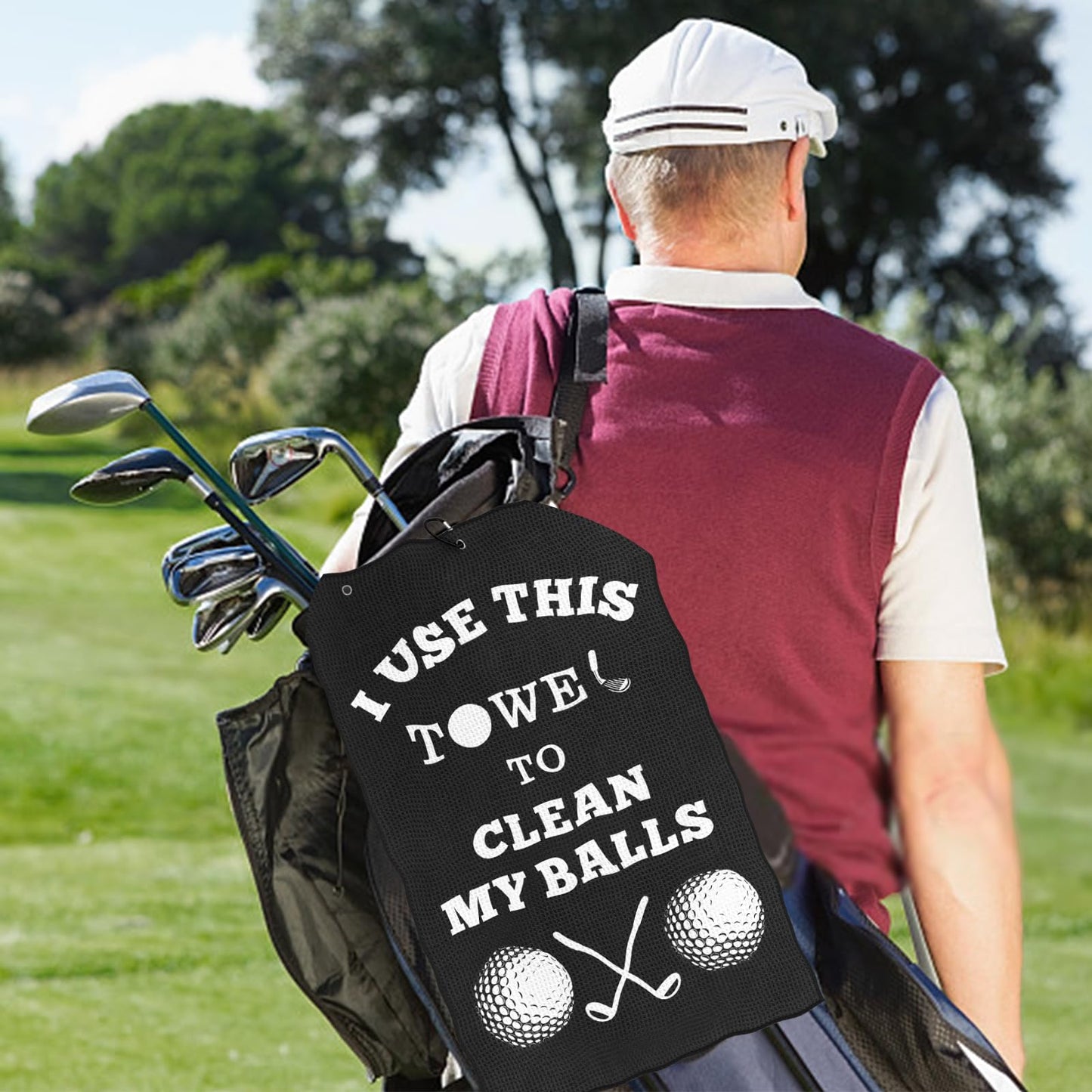 Fathers Day Dad Gifts for Men , Golf Accessories for Men Husband Golfers, Funny Microfiber Towel Cleaning Cloth with Clip for Bags Golf Balls & Clubs, Presents for Birthday Valentines Christmas