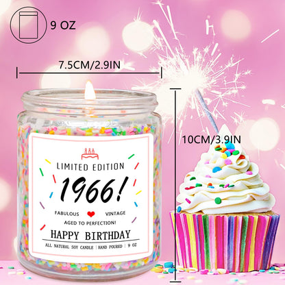Homsolver 60th Birthday Gifts for Women Ideas, Decorations Gifts for 60 Year Old Woman, 60th Birthday Candle - Limited Edition 1966 Handmade (Vanilla Birthday Cake Scent with Sprinkles)