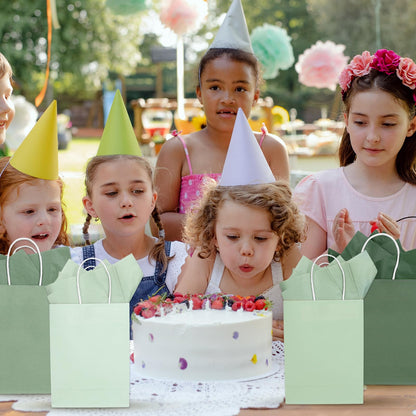 Whaline 36 Pcs Sage Green Paper Gift Bags with Tissue Paper Gradient Green Party Favor Bags with Handle Goodie Candy Treat Bag for Mother's Day Wedding Birthday Baby Shower One Lucky Duck Patry
