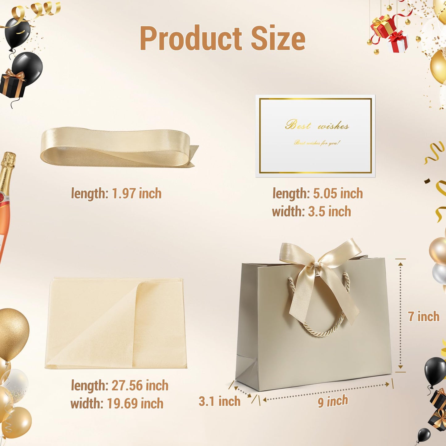 DOYIDE 30 Pack Gift Bags Medium Size with Ribbon and Greeting Cards Tissue Paper, 9"x7"x3.1" Portable Paper Gift Bag with Handles, Thank You Bags for Wedding Birthday Party Mothers Day Bridal Shower