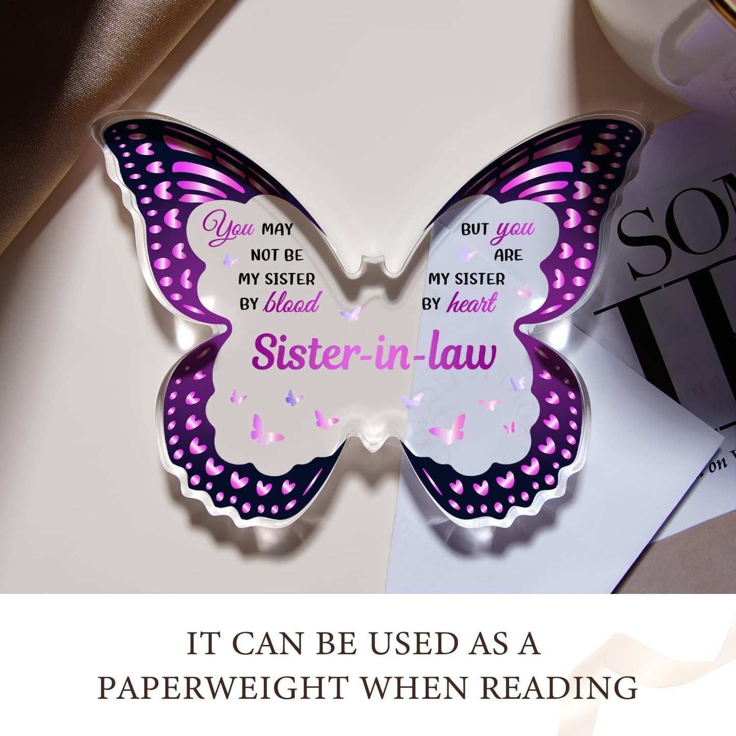 Sister In Law Gifts, Gifts for Sister In Law, Birthdays Mothers Day Thanksgiving Christmas - Butterfly 5x3.8 IN Acrylic Decorative Plaques