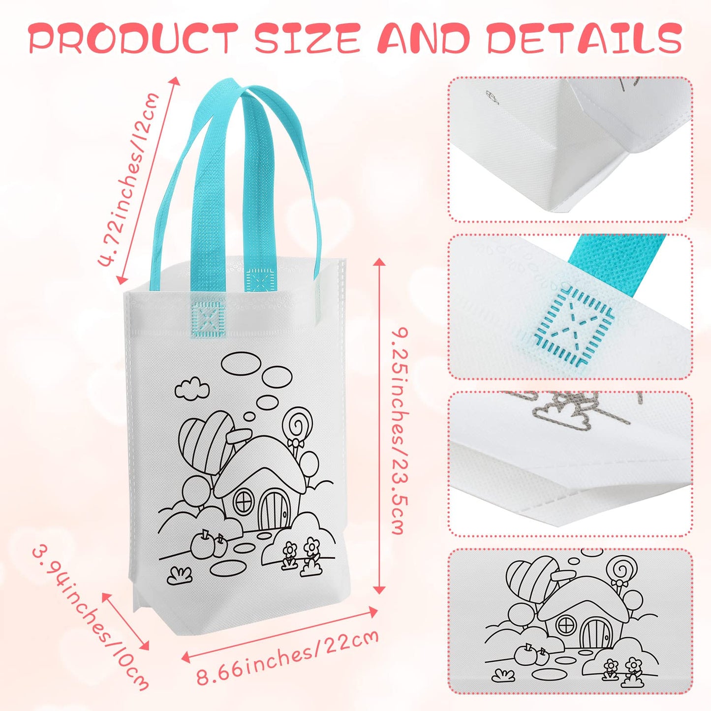 BBTO 100 Pcs Coloring Goodie Bags Cute Cartoon Reusable Party Favor Paint Non Woven Goodie Bags for Kids Birthday Party Art DIY Crafts Supplies, 20 Styles