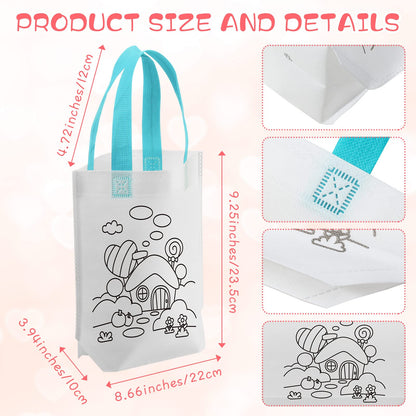 BBTO 100 Pcs Coloring Goodie Bags Cute Cartoon Reusable Party Favor Paint Non Woven Goodie Bags for Kids Birthday Party Art DIY Crafts Supplies, 20 Styles