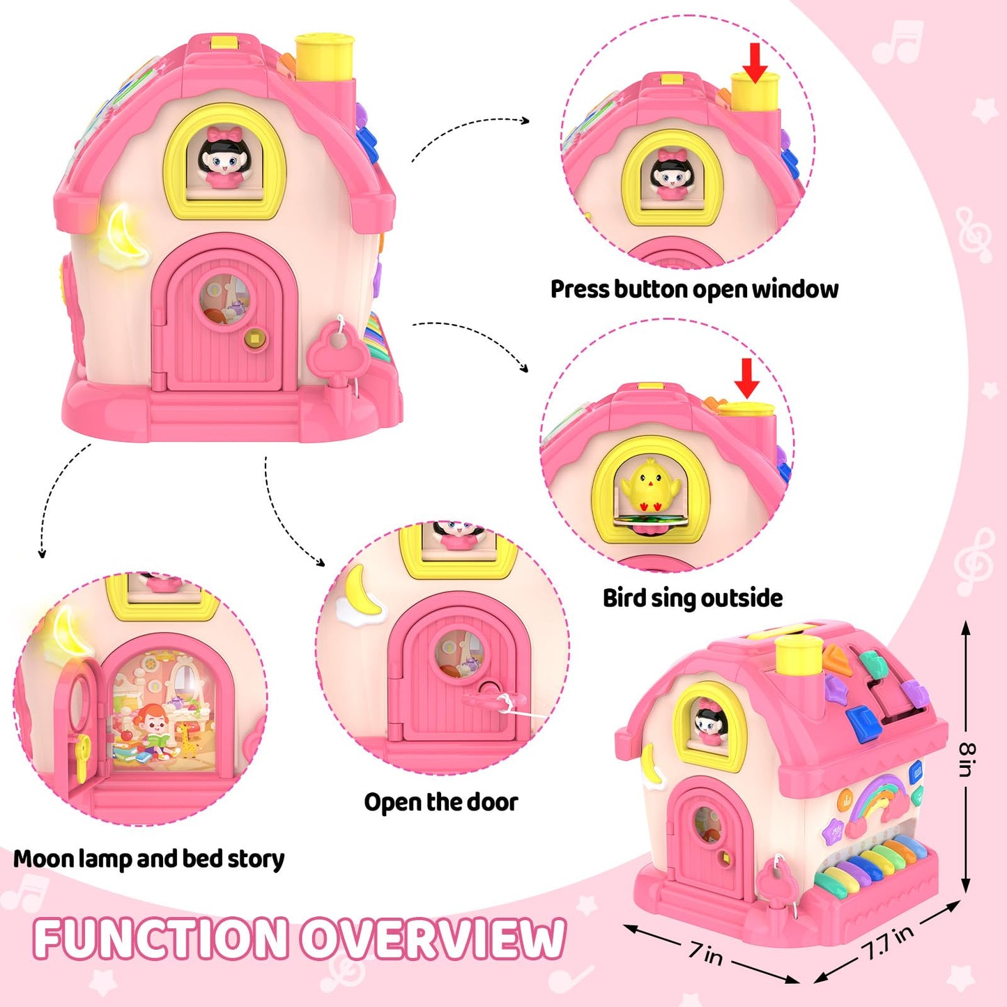 Toddler Toys for 1 Year Old Girl Gifts, 12-in-1 Montessori Musical House Toddler Learning Toys for 1-2, 1st First Birthday Gifts Baby Girl Boy Gift Toys 6-12 12-18 Months, Pink