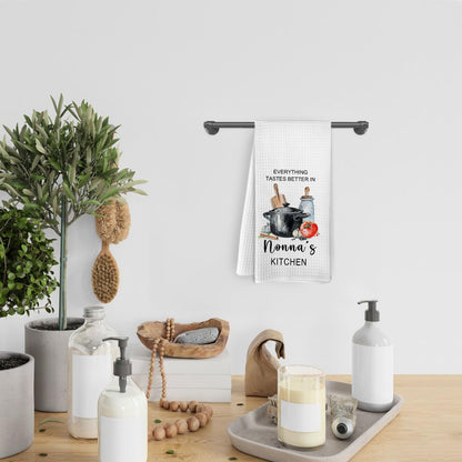 Nonna Gifts Kitchen Towels, Gifts for Nonni Grandma from Grandkids, Everything Tastes Better in Nonna's Kitchen Decorative Hand Tea Towels for Kitchen, 16x24 Inches