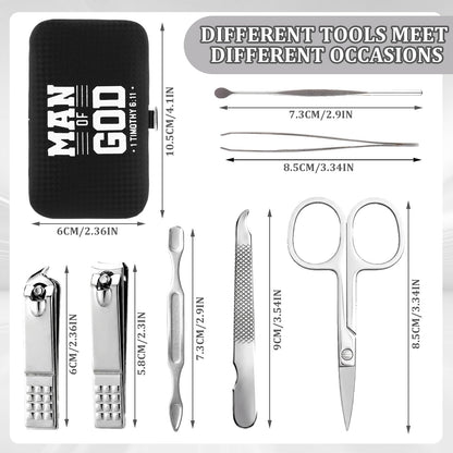 Shinymoon 12 Sets Man of God Christian Gifts Bulk for Men Father Day Gifts Bulk Church Bible Manicure Sets Man of God Scripture Stainless Steel Nail Clipper Set with Card Religious Gift for Father Day