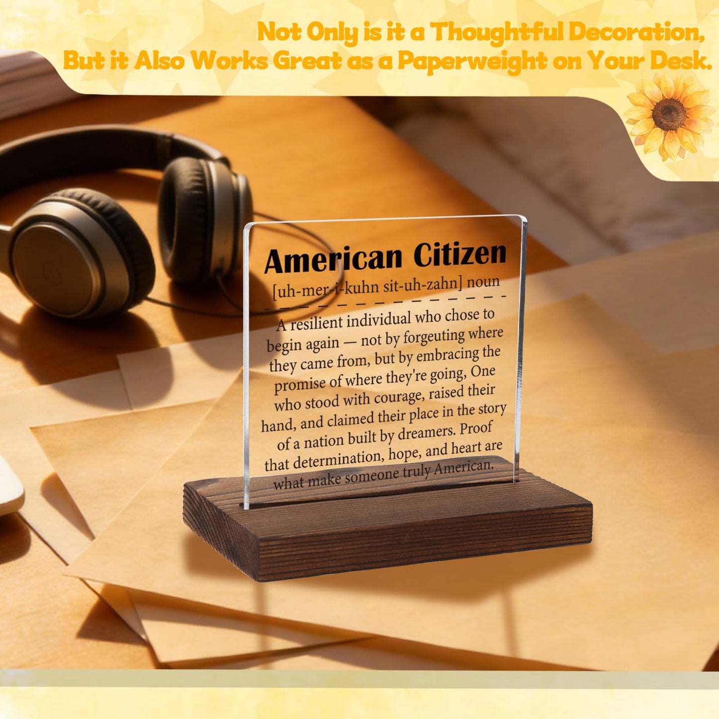 American Citizen Definition Acrylic Plaque, Meaningful Gift for New US Citizens, Inspirational Keepsake for Naturalization, Transparent Acrylic Plaque, WTT67