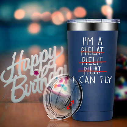 BIRGILT Pilot Gifts for Men - Aviation Gifts for Pilots - Funny Airplane Gift for Men, Women - Christmas Birthday Gift for Airplane Lovers, Aviation Lover - 20oz I Can Fly Pilot Tumbler Cup