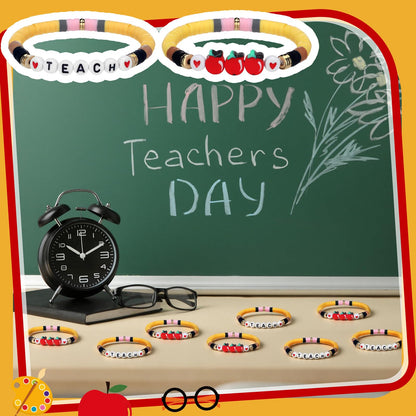 Tondiamo End of Year Gift Bulk for Teacher Apple Pencils Bracelets Graduation Party Favor Back to School Gift Clay Beaded Bracelets for Teachers Thank You Gifts
