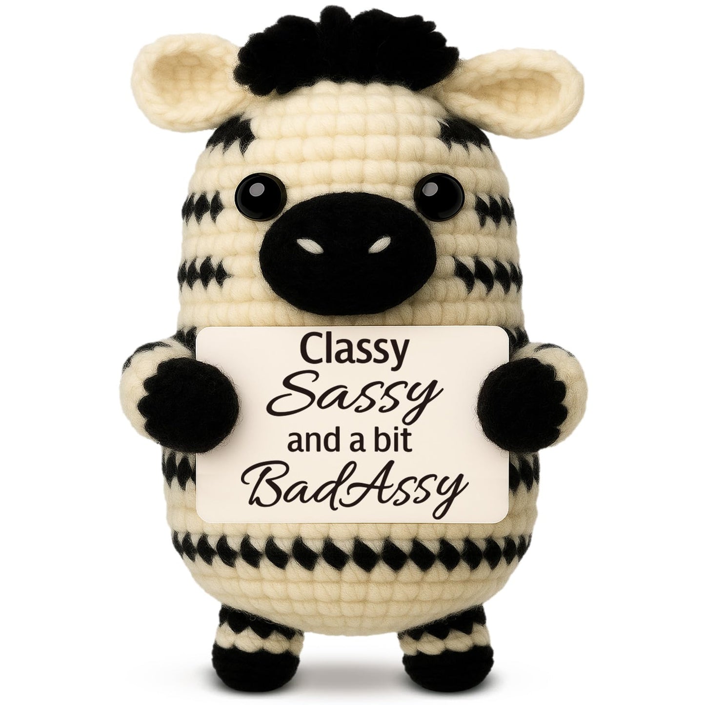Funny Gifts for Women Men, Birthday Friendship Gift for Coworker, Work Bestie, Boss, Handmade Crochet Zebra, Sassy Badass Sign for Best Friend, Unique Desk Decor