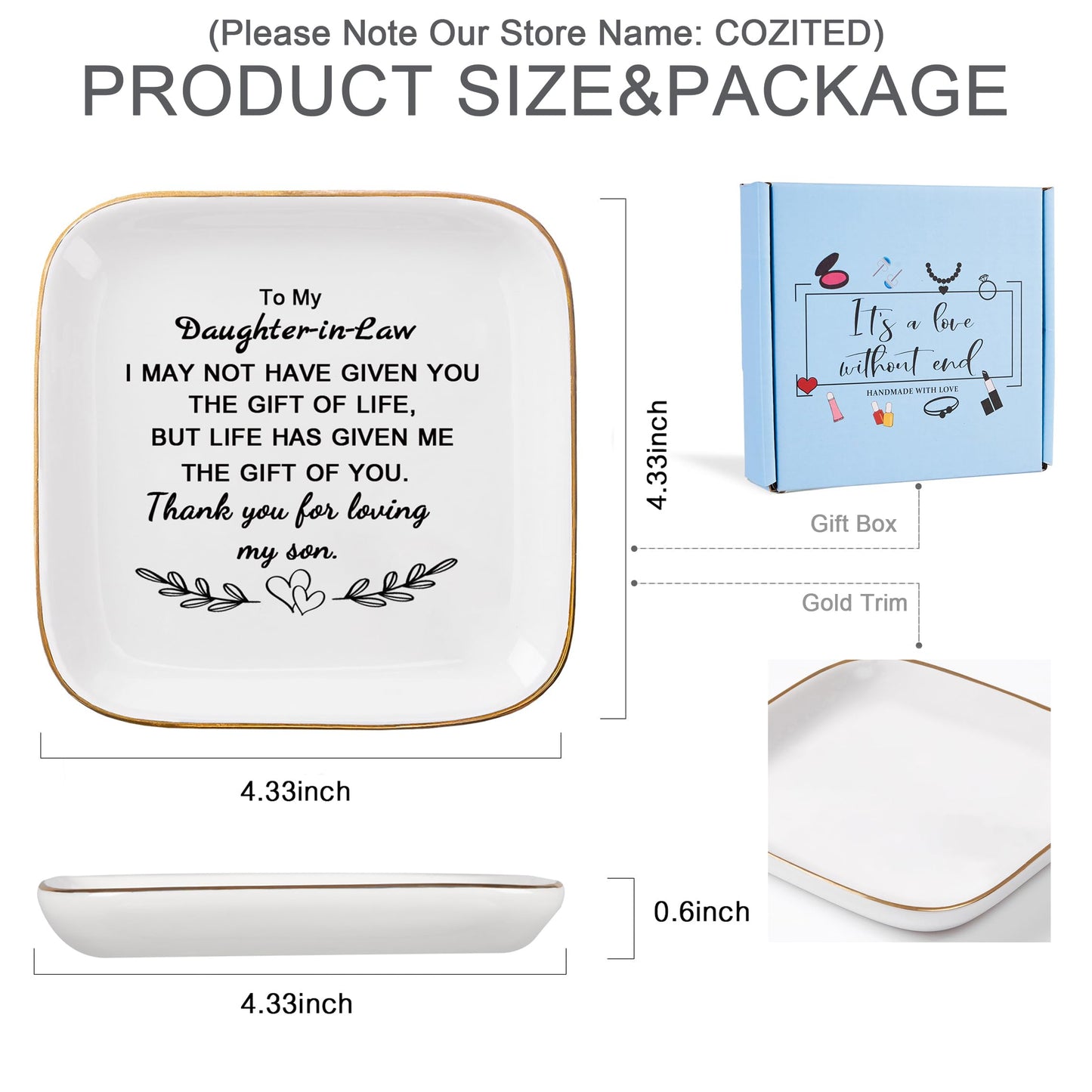 Daughter in Law Gifts from Mother in Law - Jewelry Dish Tay for Daughter in Law Birthday Christmas Valentines Mother's Day Wedding Gift for Daughter in Law - Thank You for Loving My Son