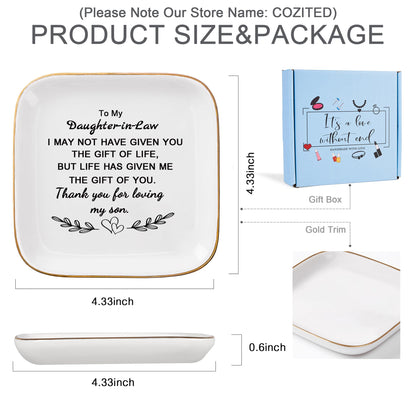 Daughter in Law Gifts from Mother in Law - Jewelry Dish Tay for Daughter in Law Birthday Christmas Valentines Mother's Day Wedding Gift for Daughter in Law - Thank You for Loving My Son