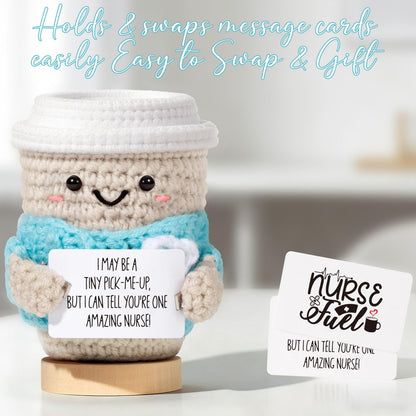 Nurse Gifts for Women with Crochet Coffee Doll,Cute Nurse Appreciation Gift,Handmade Knitted Coffee Plush with Encouragement Card, Thank You Gift for Nurses, Nursing Student,Graduation,Nurse Week