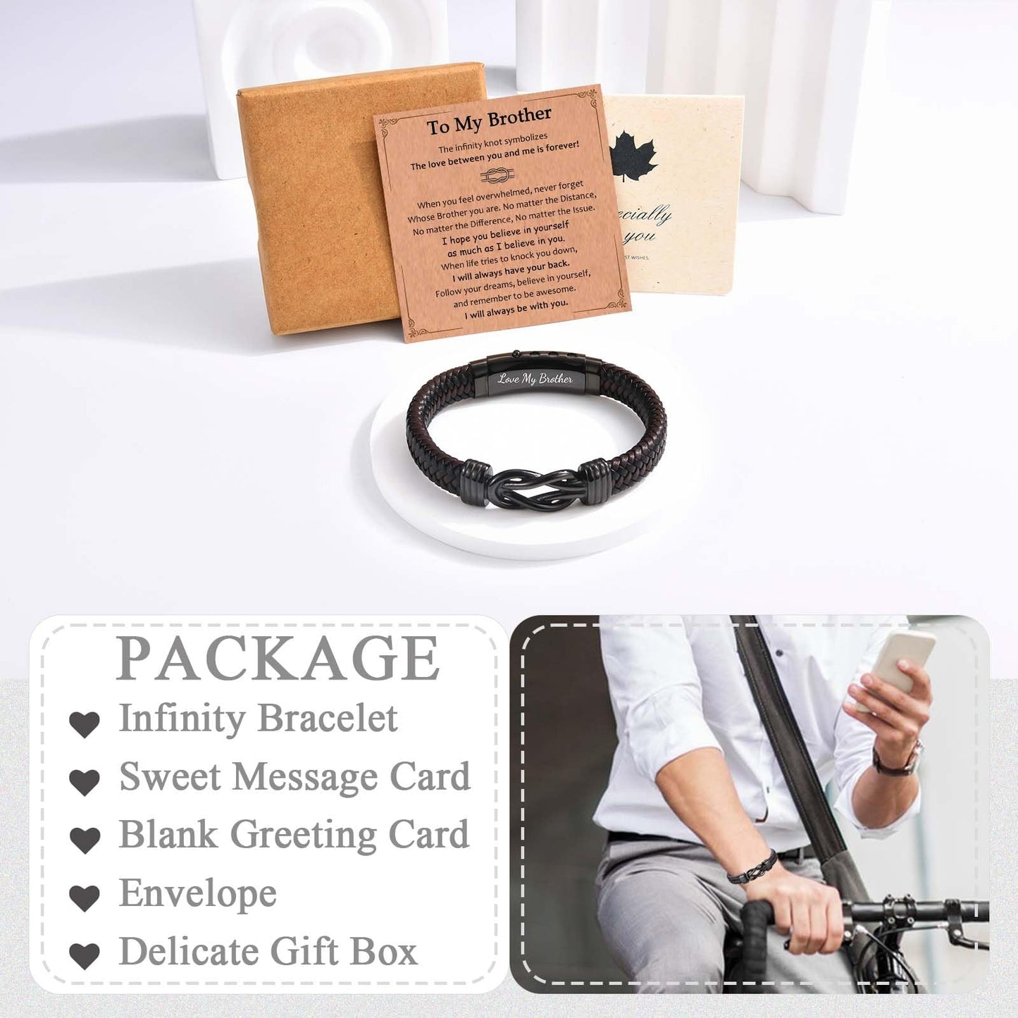 EFVISD Infinity Leather Bracelet for Men Him Boys, Engraved Love You Son Grandson Nephew Brother Dad Husband Uncle Christmas Valentines Fathers Birthday Easter Graduation Gifts