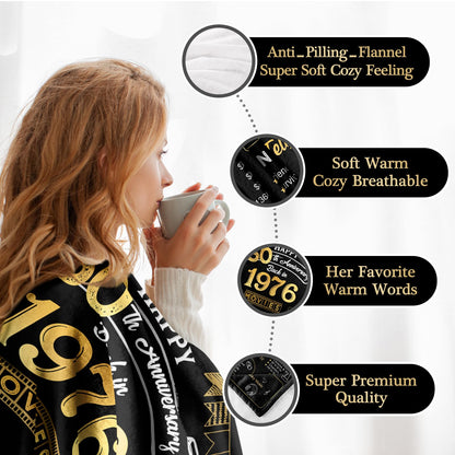 50th Anniversary Wedding Blanket Gifts Gift for 50th Wedding Anniversary Golden 50 Years of Marriage Gifts for Couple Wife Husband Dad Mom Parents Back in 1976 Blanket 60Lx50W