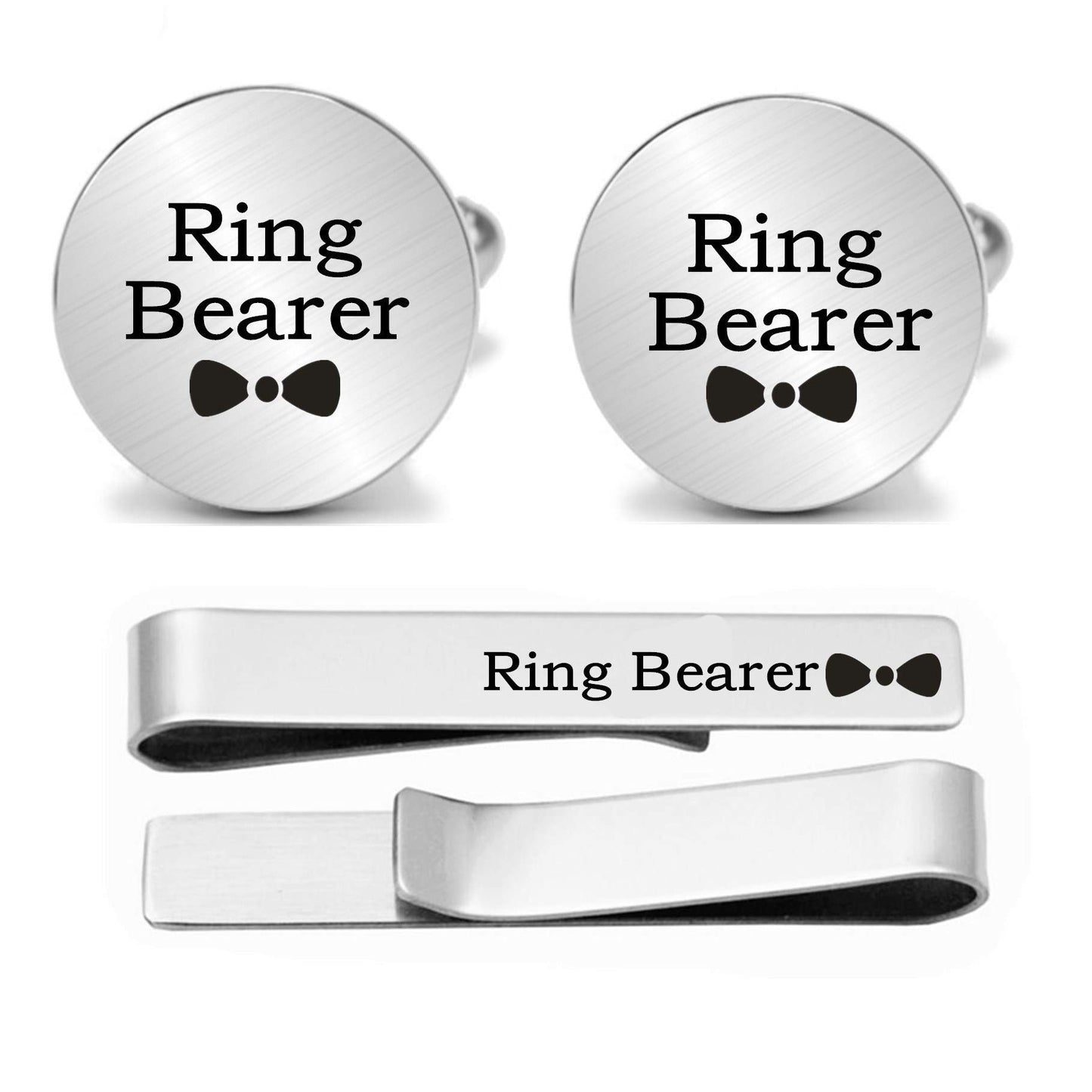 Kooer Custom Personalized Cufflinks & Tie Clip Set Wedding Jewelry Cufflinks Engraved Gifts for Men
