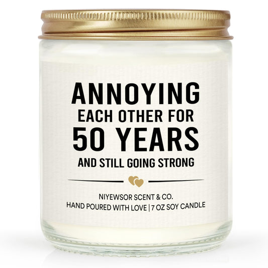 Niyewsor 50th Wedding Anniversary Couple Gifts, 50th Anniversary Candle Gifts for Couple, Parents, Husband, Wife, Him, Her, Friends, Golden Wedding Keepsake, Handmade, 7oz