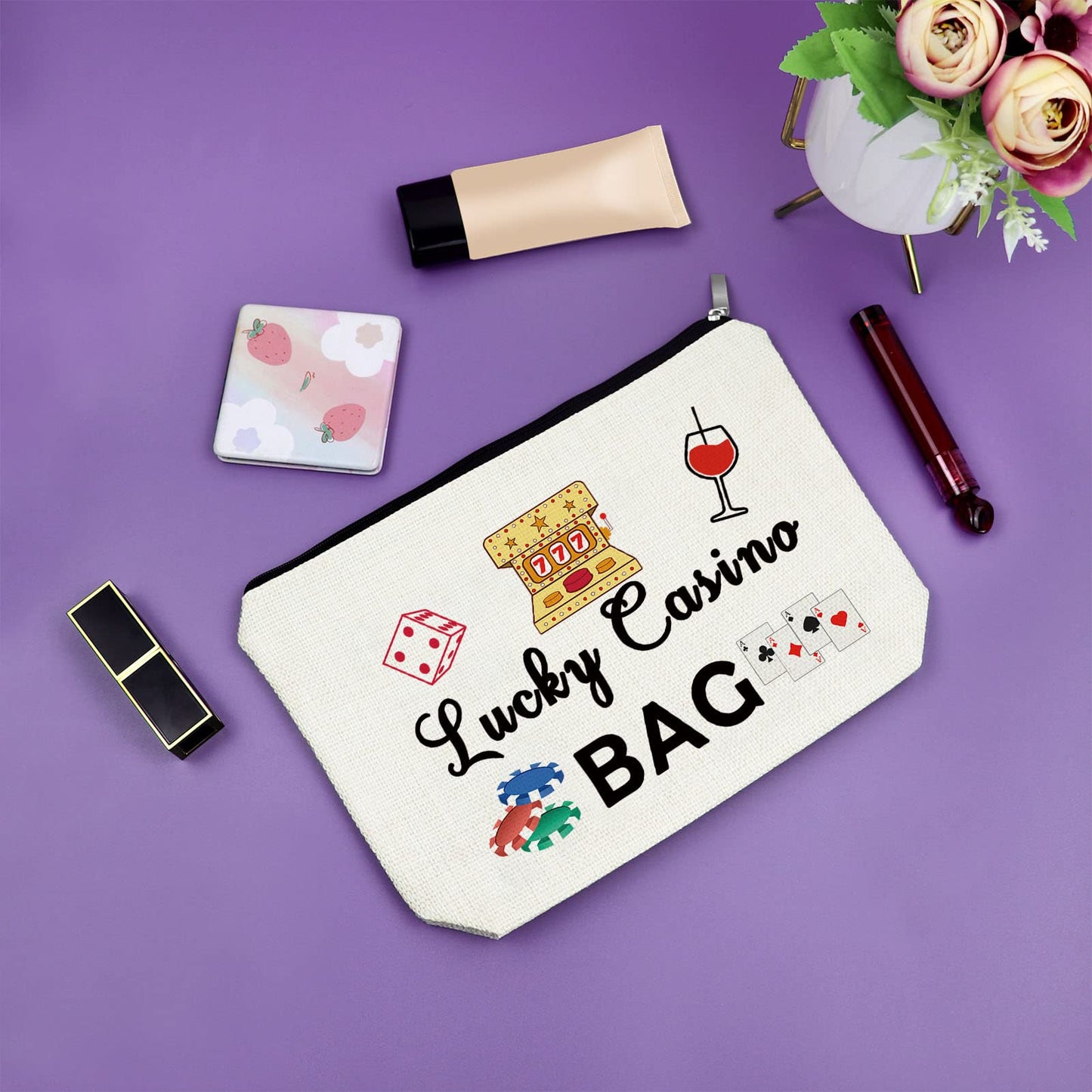 Sazuwu Lucky Casino Gifts Makeup Bag for Women Gambling Themed Gifts for Grandma Mom Birthday Mothers Day Retirement for Casino Lovers