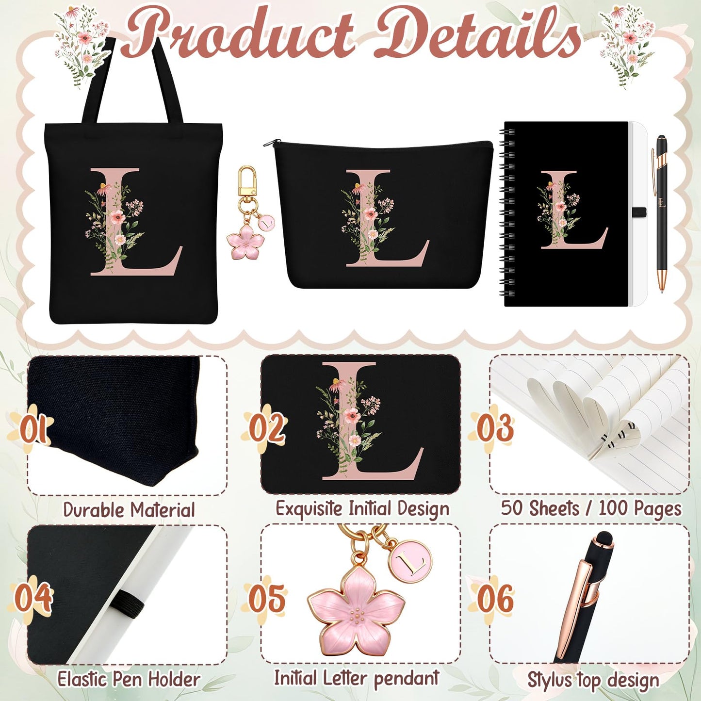 Talltalk 5 Pcs Personalized Women Gifts,Initial Tote Bag,Personalized Tote Bags,Graduation Gifts for Women